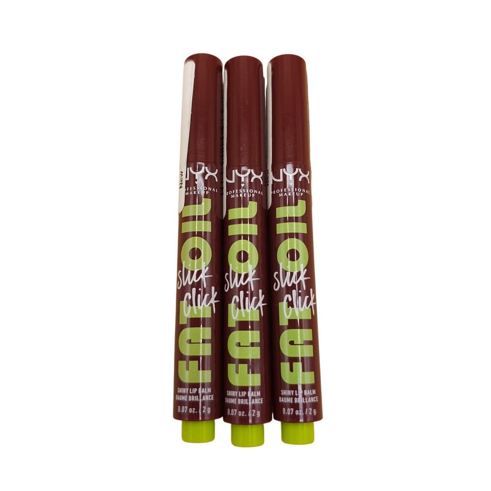 (3) NYX Fat Oil Shiny Lip Balm #11 Slick Click "In a Mood" Set of 3 Shiny Sheer